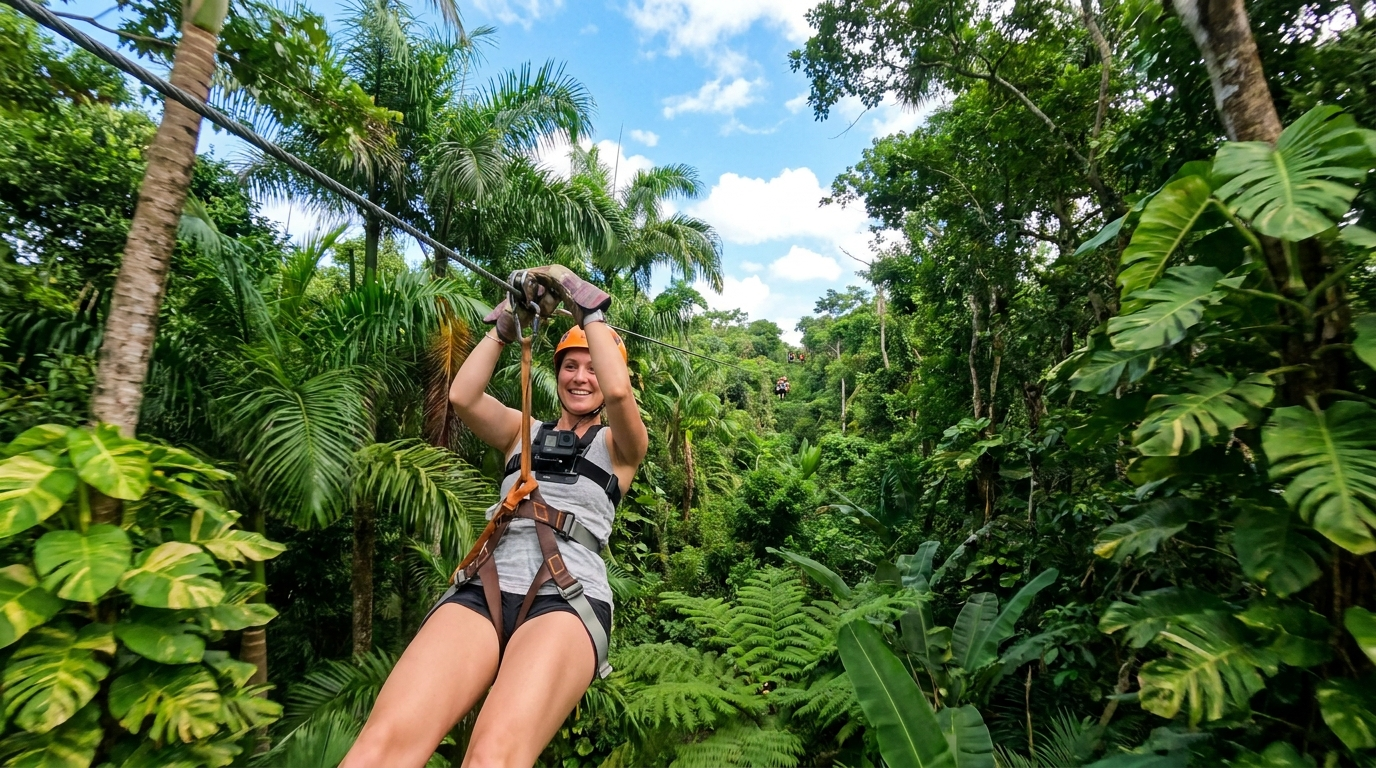 Zipline en la jungla tropical de Punta Cana